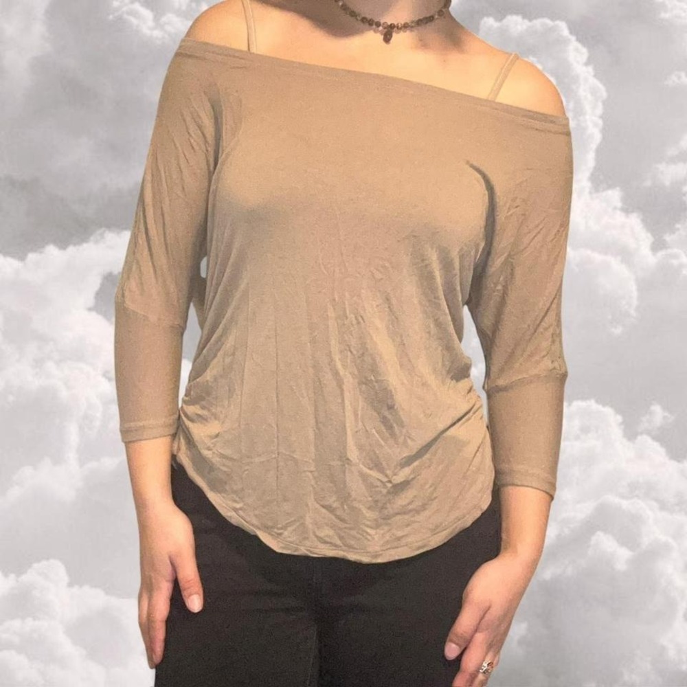 Brown Lace Slouchy Boho Long Sleeve Boho Top size Large - Picture 2 of 5